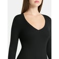 thumbnail image 4 of No Boundaries V-Neck Ribbed Top with Long Sleeves, Women’s, 4 of 5
