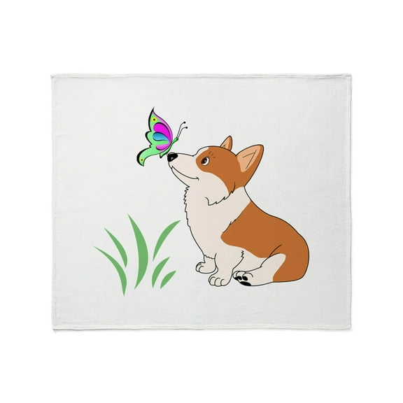 CafePress - Corgi With Butterfly Throw Blanket - Soft Fleece Throw Blanket, 50"x60" for All Ages