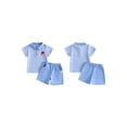 thumbnail image 2 of Cenuakty Boys Back to School Outfits Short Sleeve Lapel Apple Letter Embroidery Striped Shirt Solid Color Shorts Set, 2 of 9