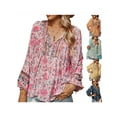 thumbnail image 2 of DYMADE Womens Floral Print Long Sleeve Bohemian Lace Up Tunic Blouse Tops, 2 of 4