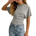 thumbnail image 3 of REDARER Girls Crew Neck Batwing Sleeve T-Shirt Solid Ruched Waist Casual Summer Stretchy Daily Top,13-14 Years, 3 of 9