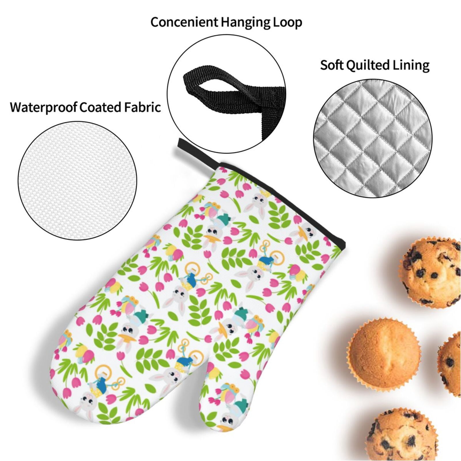 Naloa Happy Easter Oven Mitts and Pot Holders 4 pcs Set, Cooking Baking Grilling Kitchen Oven Glove for Cooking