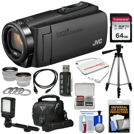 JVC Everio GZ-R560 Quad Proof 32GB 1080p HD Video Camera Camcorder with 64GB Card + LED Video Light + Tripod + Case + Charger + 2 Lens Kit