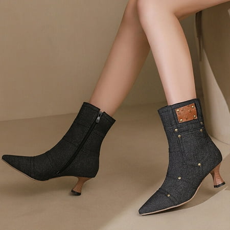 

Akiihool Women Ankle Boots Women s Boots Fashion Lug Sole Heel High Top Ankle Shaft Boot Bootie (Black 7.5)