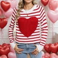 thumbnail image 6 of Women'S Cute Heart Sweater Long Sleeve Crewneck Pullover Ribbed Knit Casual Sweaters White & Red M, 6 of 8