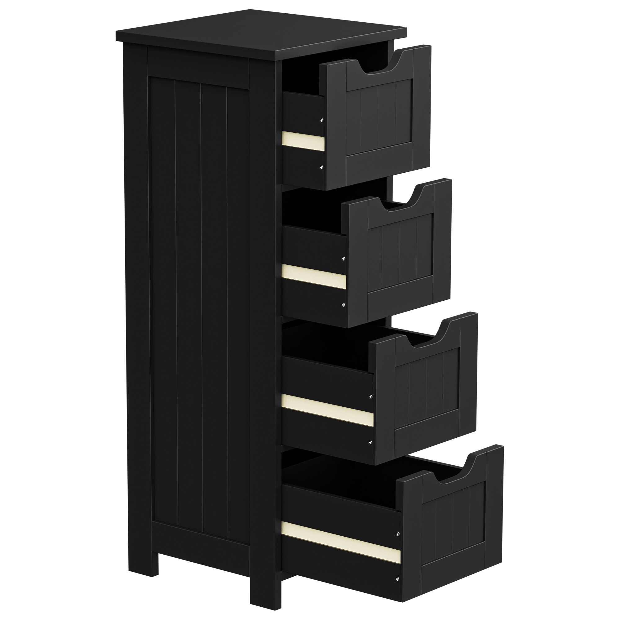 ZENSTYLE Bathroom Floor Cabinet Wood Free Standing Storage Organizer with 4 Drawers Black