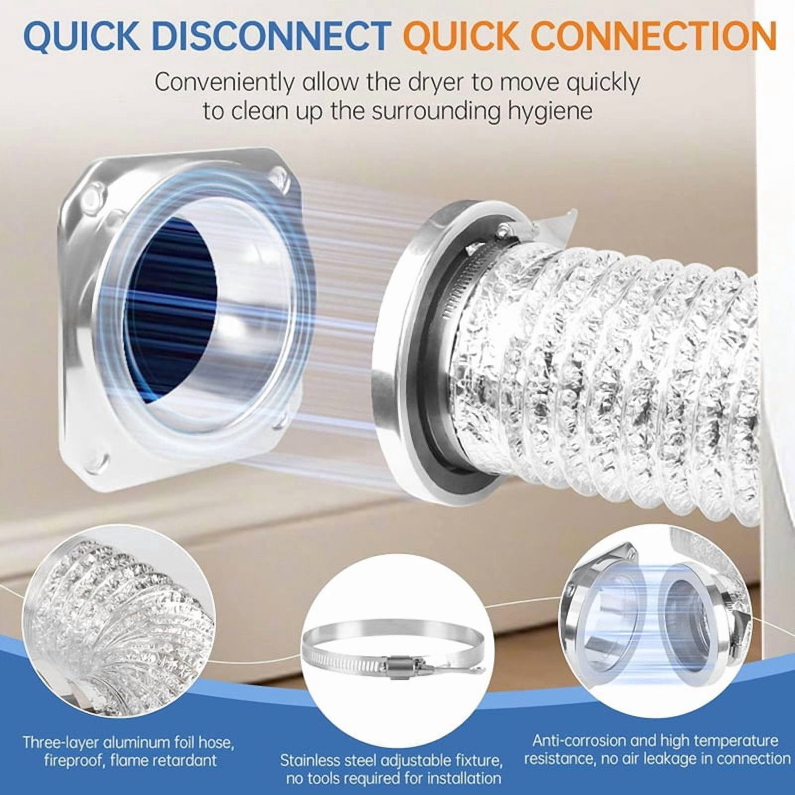Magnetic Dryer Vent Coupling Connector Kit - DV180 Airtight Seal, Quick Connect, Includes 2 Clamps