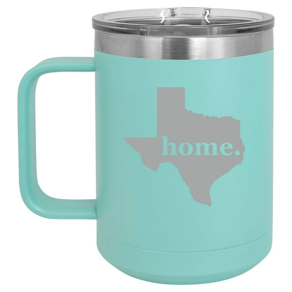15 oz Tumbler Coffee Mug Travel Cup With Handle & Lid Vacuum Insulated Stainless Steel Texas Home (Teal)