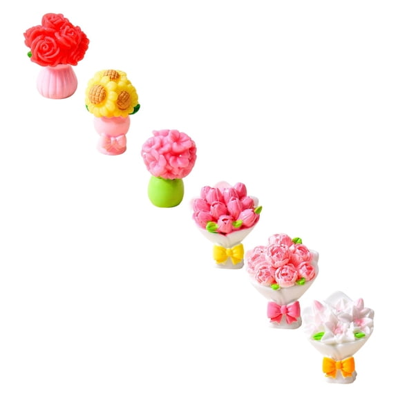 6Pcs Different Cute Resin Flower Crafts Ornaments, Mini Artificial Flower Bouquet Figurines Desktop Decor for Office Home Bedroom Tabletop Decoration, Valentine's Gifts(Assorted Styles), By Preplabs