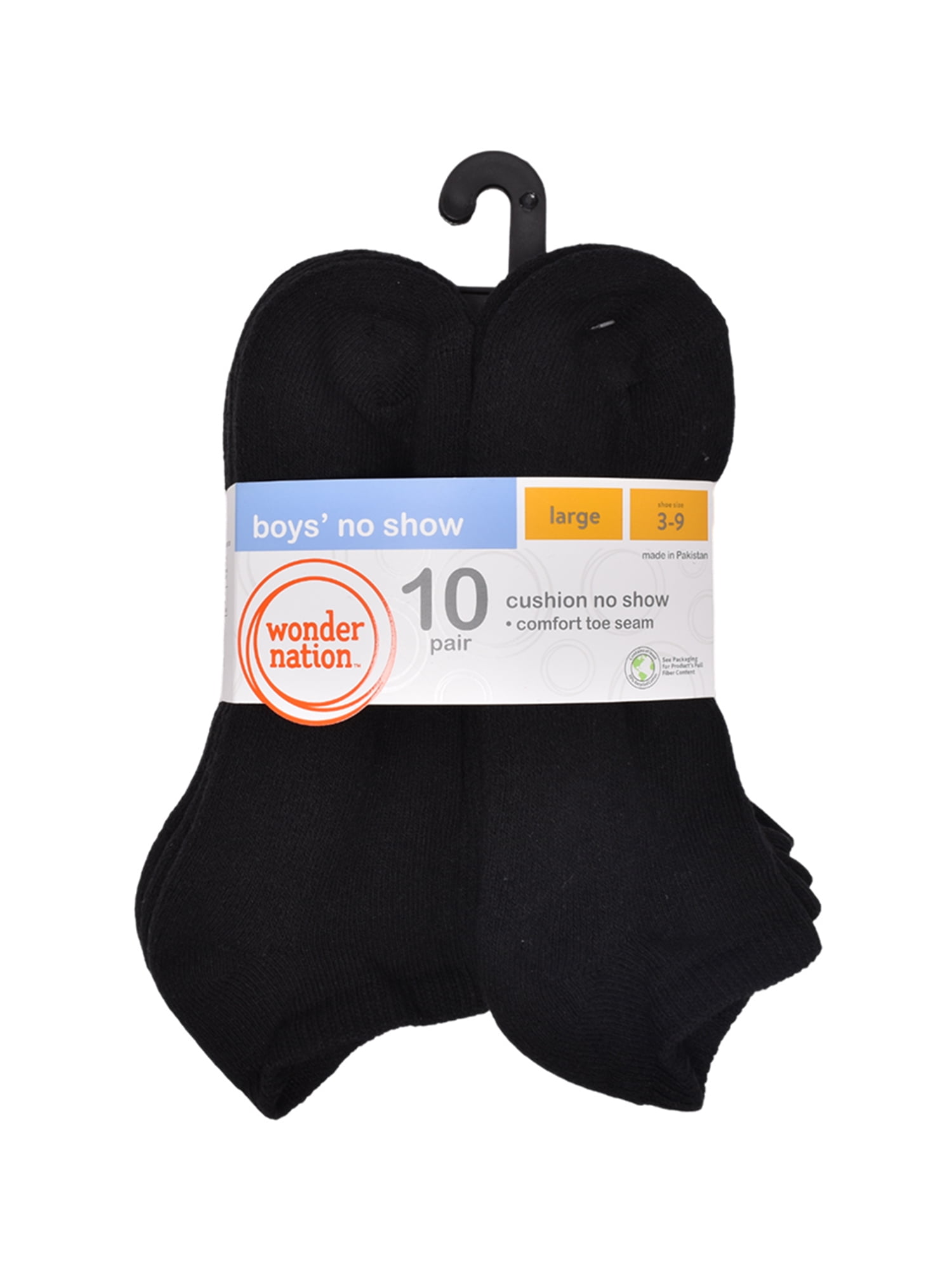 Wonder Nation Boys Cushioned No Show Socks, 10 Pack, Sizes S (4-8.5) - L (3-9)