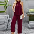 thumbnail image 6 of Women's Summer 2 Piece Outfits Casual Criss Cross Sleeveless Tank Tops and Wide Leg Pants Sets Tracksuits Ladies Clothes, 6 of 8
