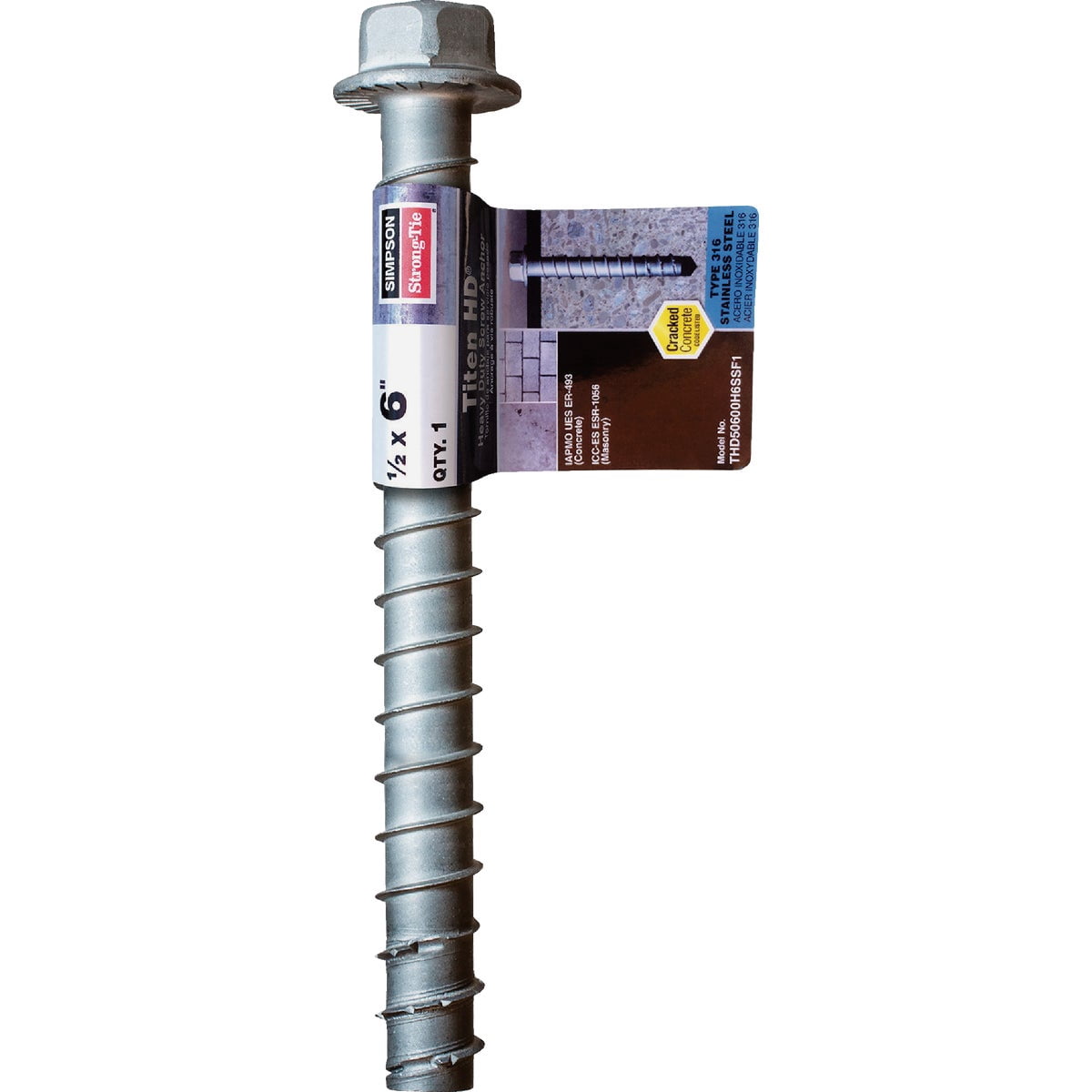 Simpson Strong-Tie Titen HD Concrete Screw Anchor THD50600H6SSF1 - Easy Installation - 1/2 x 6 in