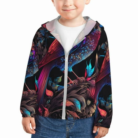 

Ocsxa Artistic Colorful Bird Print Kids Active Zipper Sun Protection Jacket Boys Girls Hooded Cooling Shirt-4 Years