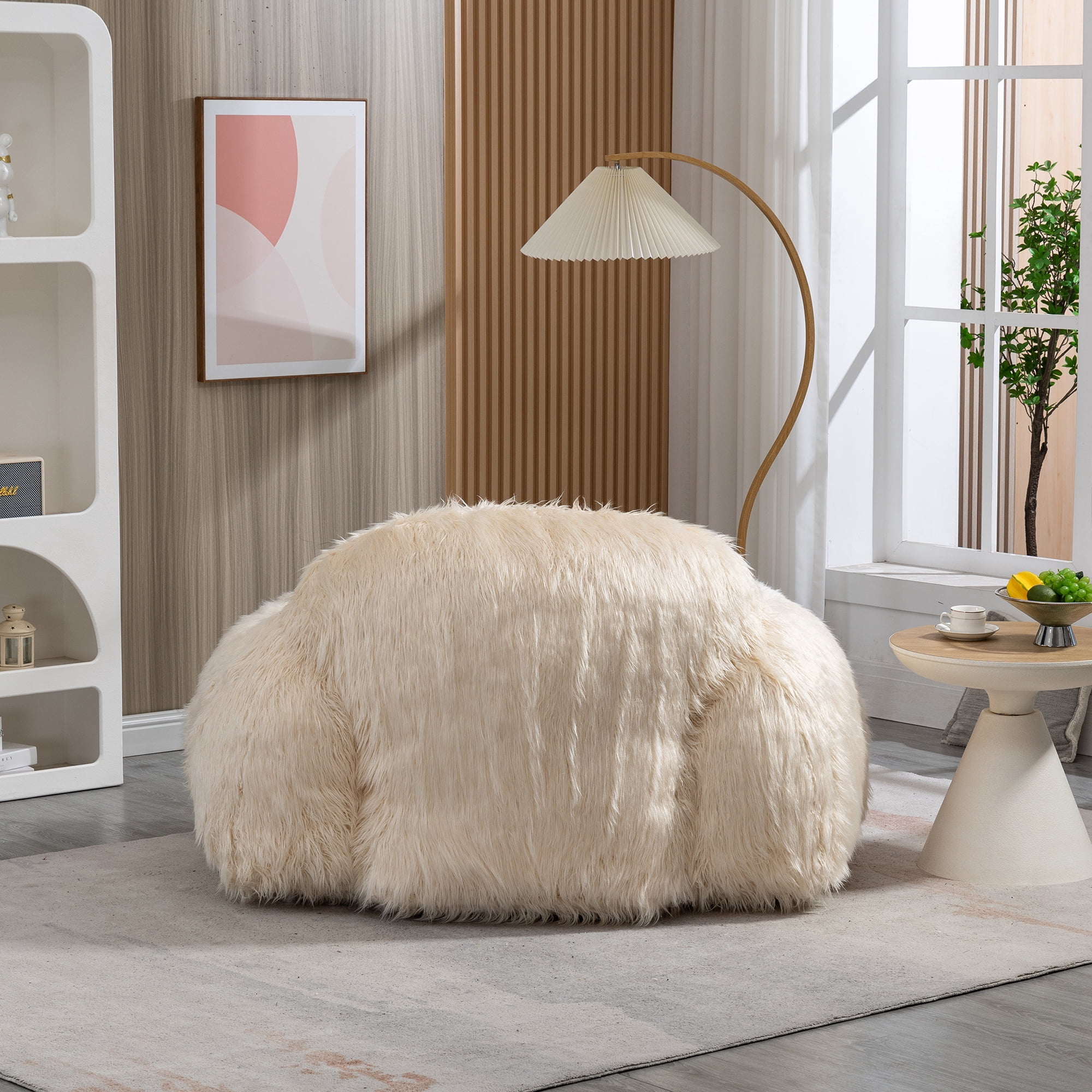 Bean Bag Chair Lazy Sofa Bean Bag Chair Adult, Teen High Density Foam Padded Modern Accent Chair Comfortable Living Room, Bedroom Chair, Beige
