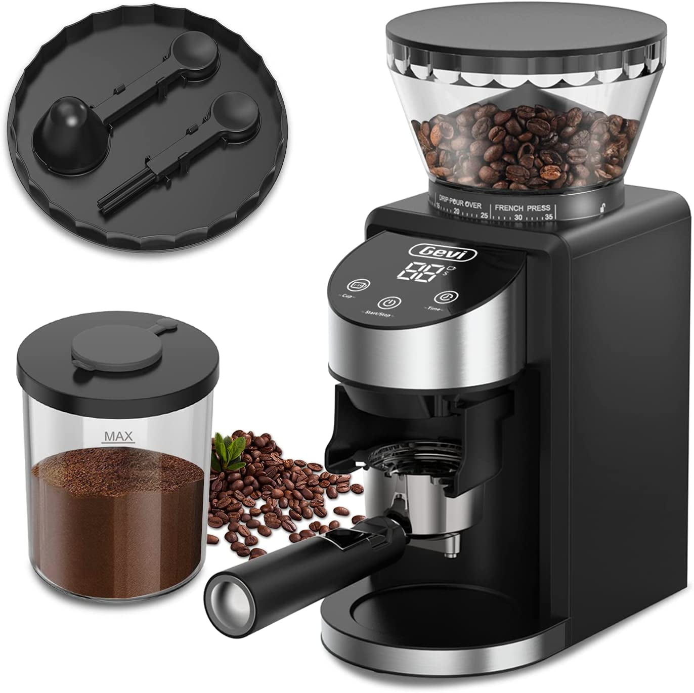 Adjustable Burr Mill with 35 Precise Grind Settings Gevi Burr Coffee Grinder Electric Coffee Grinder for Espresso/Drip/Percolator/French Press/ American/ Turkish Coffee Makers 120V/200W Black