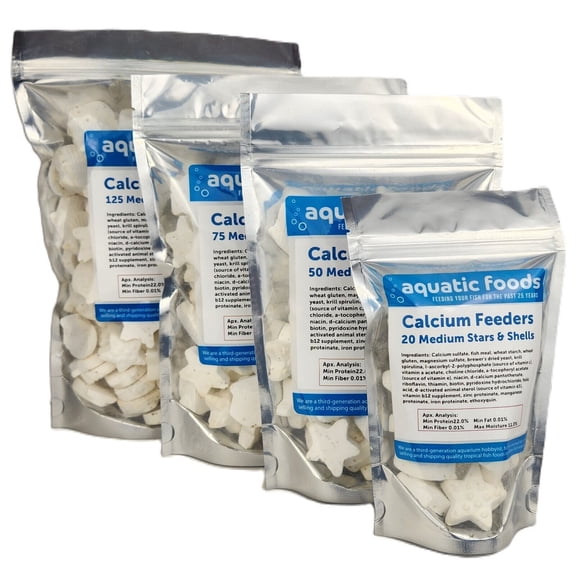 Calcium Feeders, Medium Stars & Shells for Shrimp, Snails, Crabs, Crayfish, Hermit Crabs and All Tropical Fish - 20 Count Bag