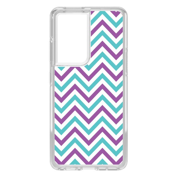 DistinctInk Clear Hybrid Case for Samsung Galaxy S21 Ultra (6.8" Screen) - Chevron Stripes Pattern - Raised Bezel Screen Guard