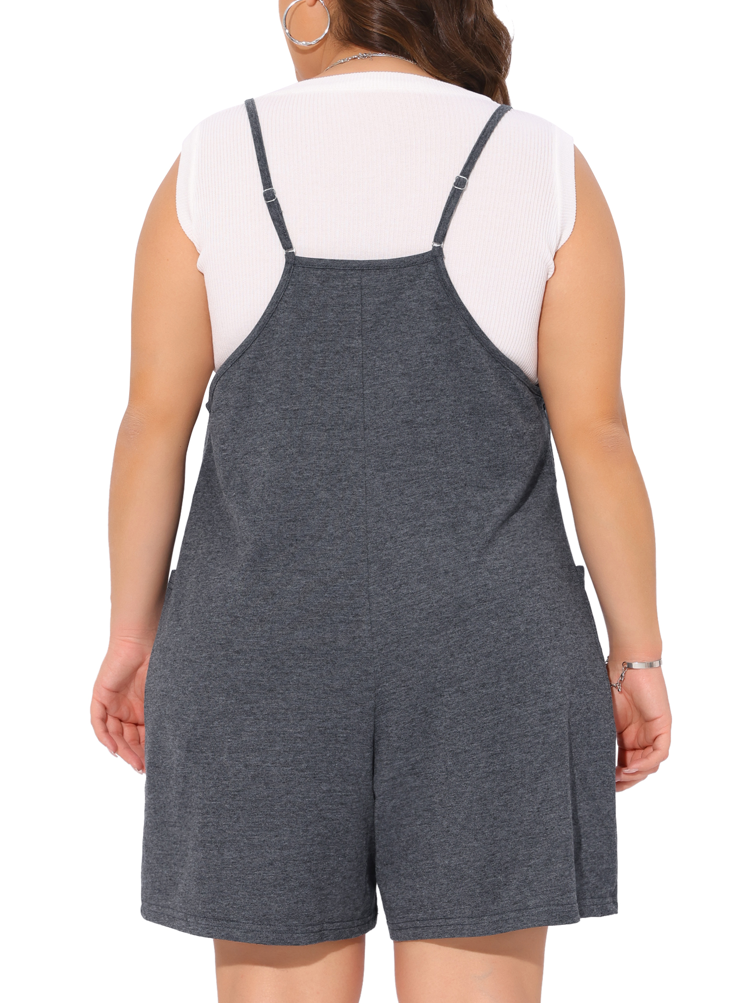 DARING DIVA Women's Plus Casual Sleeveless Spaghetti Strap Romper 4X Grey