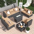 thumbnail image 5 of MRUAKA 10 Pieces Patio Conversation Set With Firepit, Outdoor Sectional PE Rattan Wicker Furniture Seat,Khaki, 5 of 8