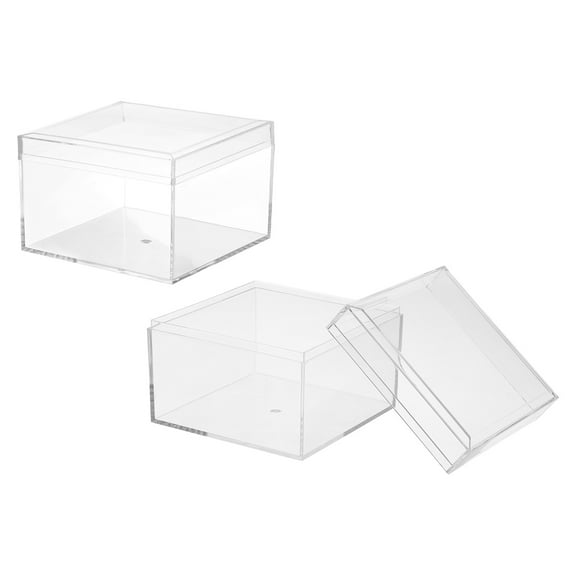 Uxcell Acrylic Box with Lid, 3.94 x 3.94 x 2.95 in Acrylic Display Case Plastic Square Cube Container Storage Holder(2 Pack, Clear)
