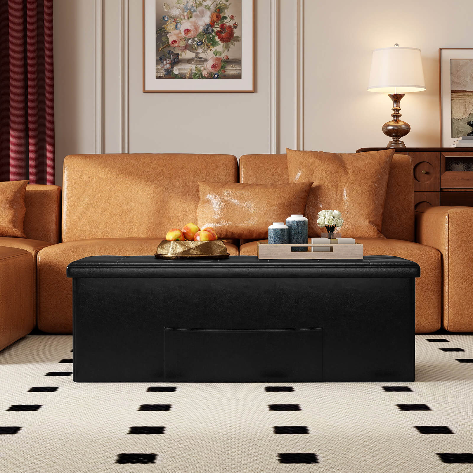 Costway Folding Storage Ottoman Bench, Black photo 8