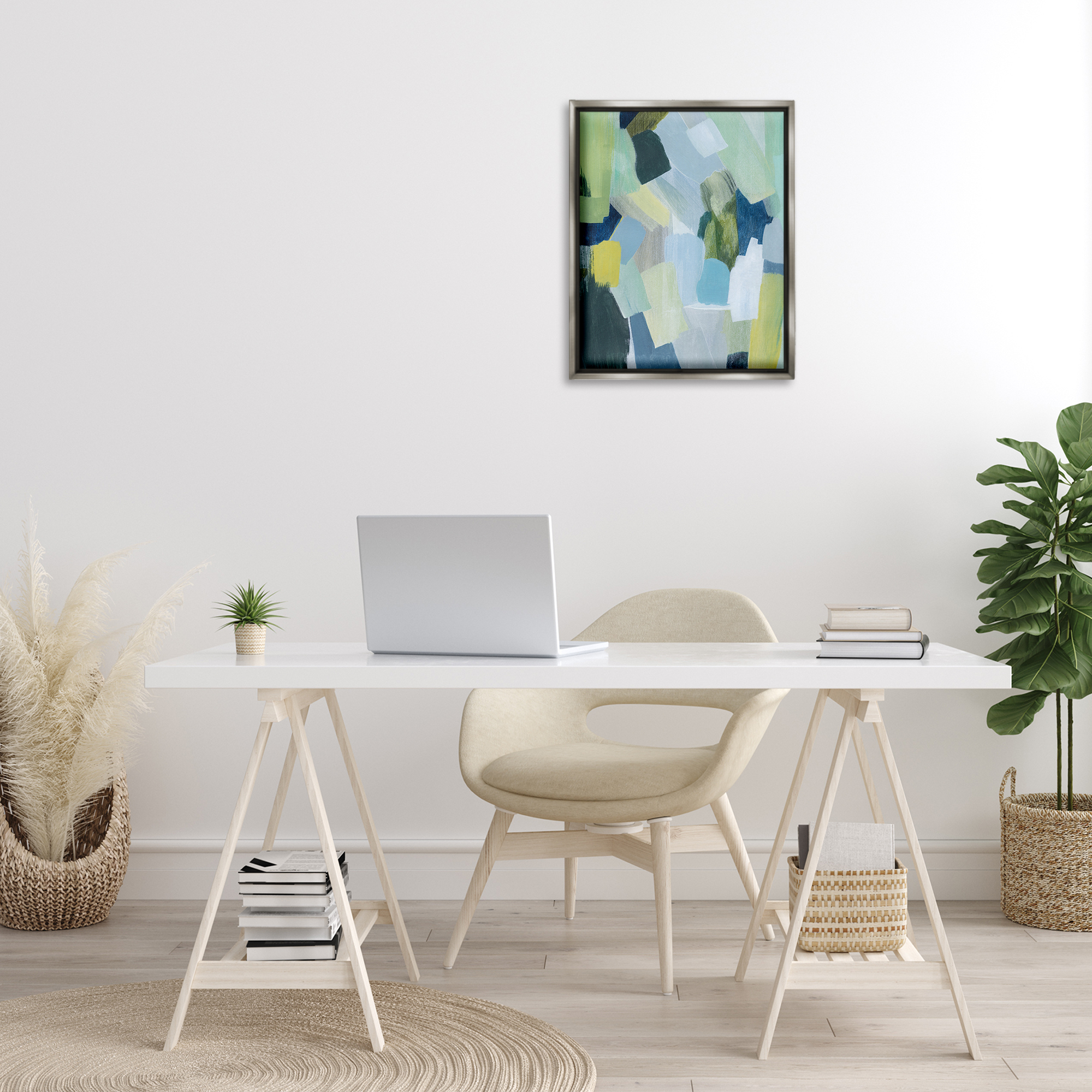 Stupell Industries Layered Green Brush Strokes Abstract Painting Gray Floater Framed Canvas Art Print Wall Art, 17 x 21