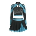 thumbnail image 1 of Aislor Womens Shiny Rhinestone Cheerleading Uniform 2 Piece Set Long Sleeve Crop Top & Skirt For Dance Sky Blue M, 1 of 6