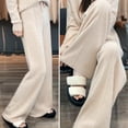 thumbnail image 4 of Quixlent Wool Casual Pants Solid Color Straight Wide Leg Knitting Trousers with Drawstring High Waist Thickened Slacks, 4 of 8