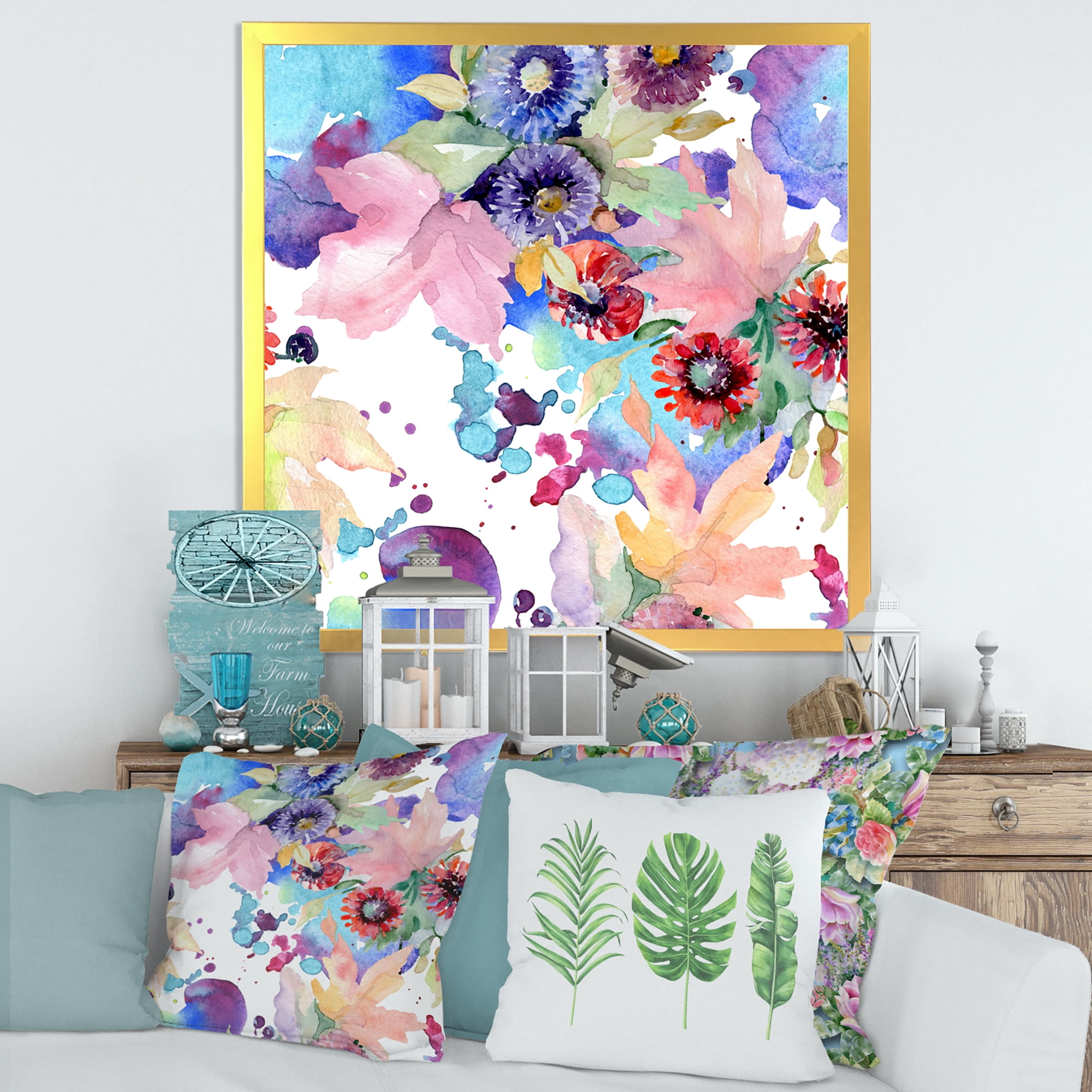 Designart 'Wildflowers and Vibrant Wild Spring Leaves VIII' Modern Framed Art Print