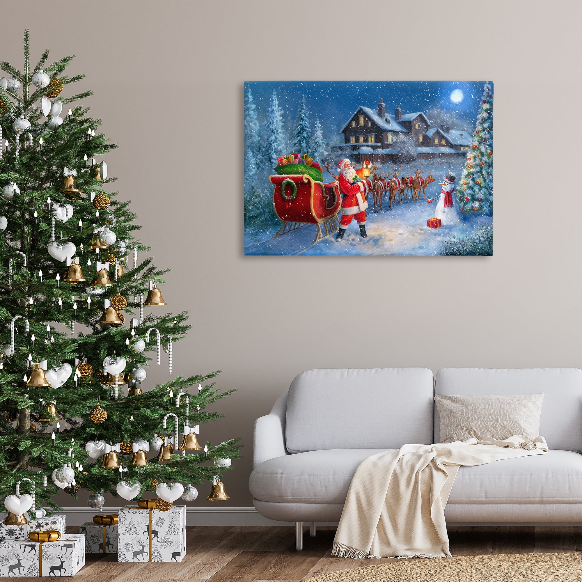 Stupell Industries Santa Snowy Night View Holiday Painting Gallery Wrapped Canvas Art Prints Wall Art, 45 x 30