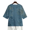 thumbnail image 5 of Ounisa Womens 3/4 Sleeve Blouses V Neck Cotton Linen Print Button Detail Casual Fashion Spring Summer Daily Wear Shirts S-2XL, 5 of 6
