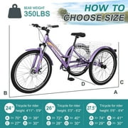 Slsy Mountain Tricycle for Adults, 24/26/27.5 Inch MTB 7 Speed Three Wheel Bike, Adults Tricycle with Cargo Basket for Adults, Women, Men, Seniors