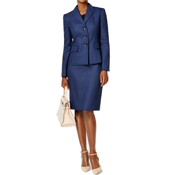 Le Suit - Le Suit NEW Blue Navy Women's Size 18 Tweed 3-Button Skirt Suit Set - Walmart.com