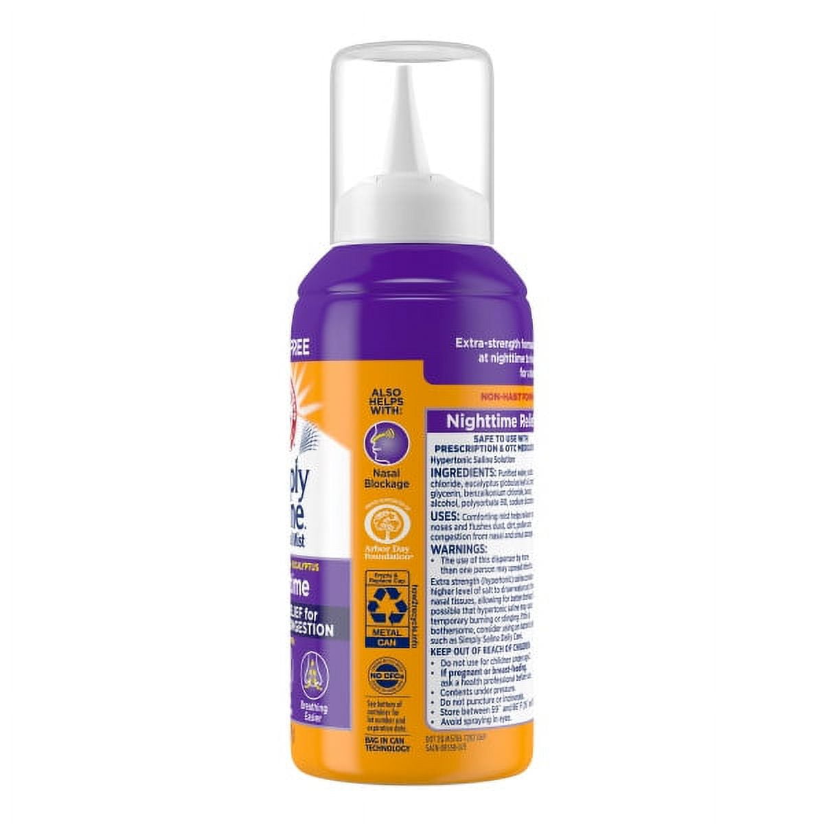 Simply Saline Plus Nighttime Formula Nasal Mist+Eucalyptus, Extra Strength 4.25 oz (Pack of 6)