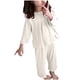 thumbnail image 1 of Odeerbi 2-8 Años Niñas Pijama de Verano de Algodón Lechuga Trim Tops Manga Larga Pantalones Conjunto Suave Rib Knit Sleepwear Dos Piezas Pijama Set, 1 of 4