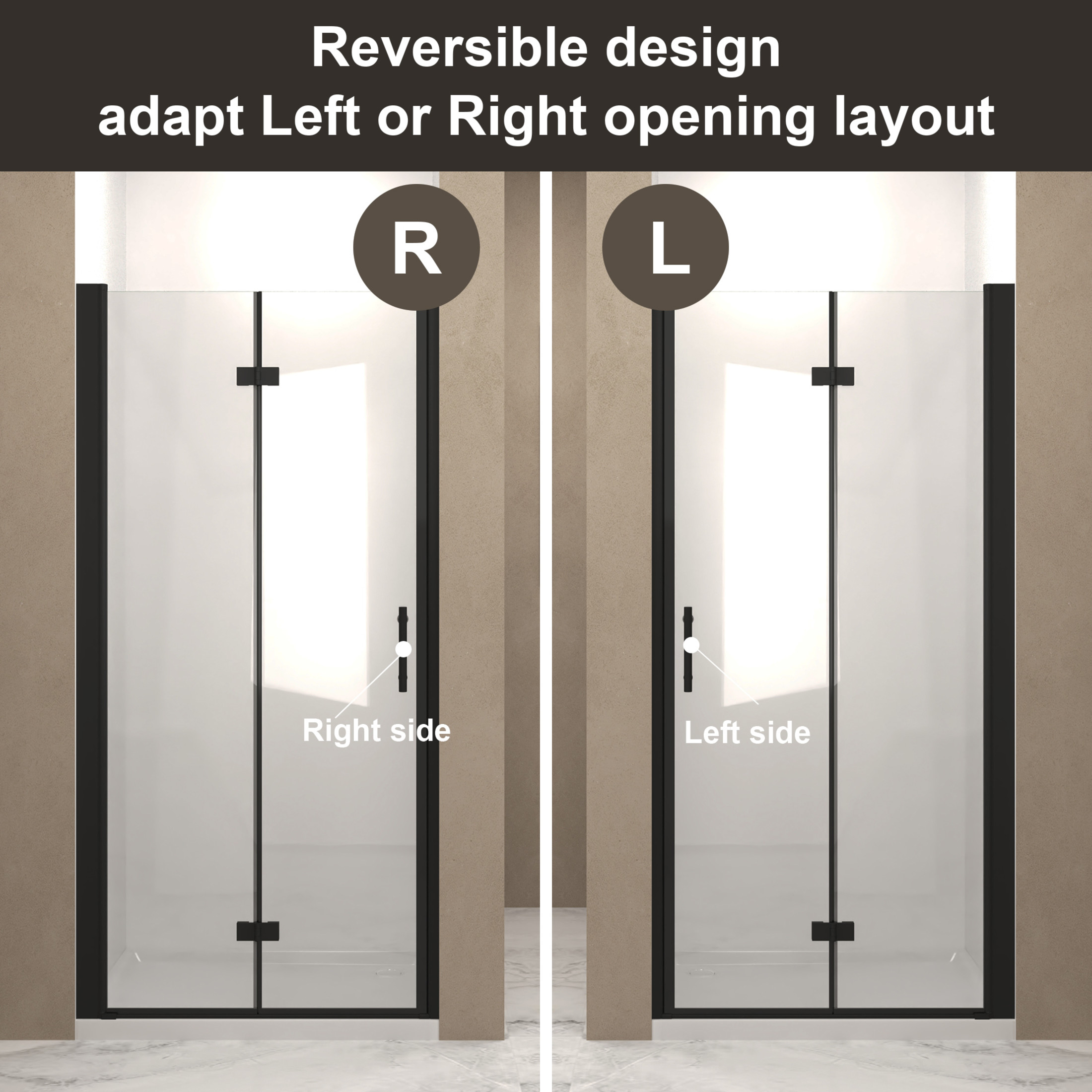 Noble House 34"x72" Bifold Shower Door, Tempered Glass with Aluminum Frame, Matte Black Finish