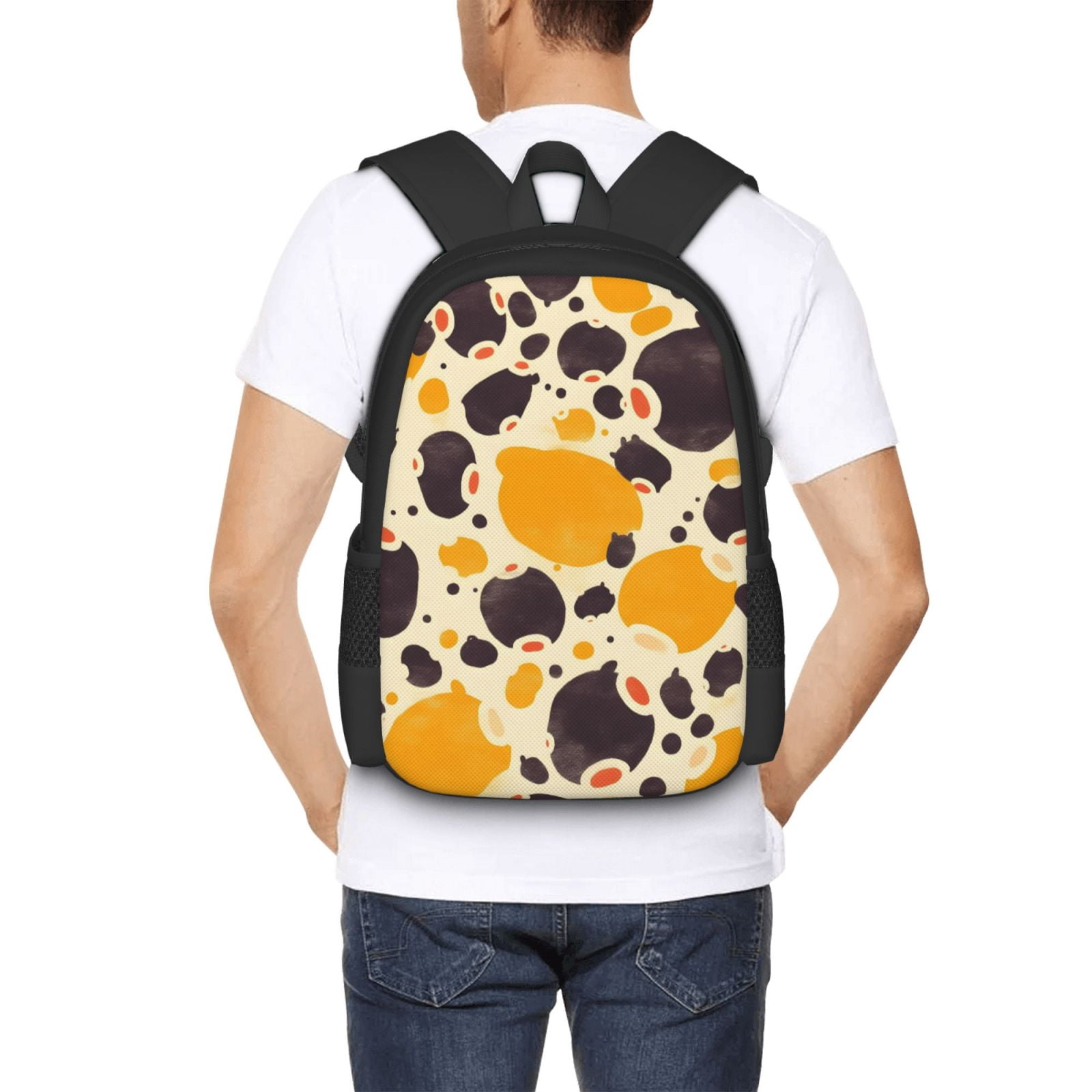 Large Capacity Backpack 16.5×12.5×5.5in Widened Shoulder Strap Design Main Bag Large Top Handle Belt Adjustable Shoulder Strap Milk Cow Print Style Sienna_3