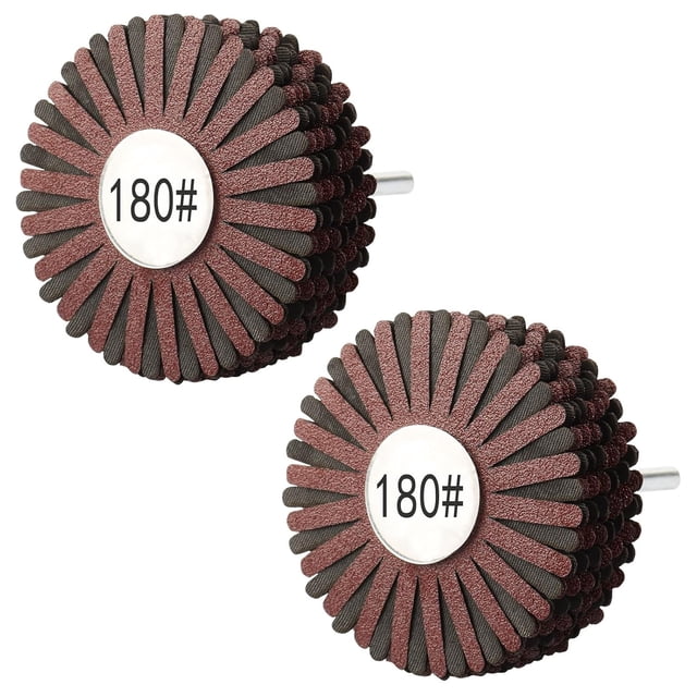 PinesC 2 Roues à Rabat Abrasives -180 Roue de Ponçage en Nylon Tête de Broyage avec Tige de 1/4 Pouce pour Sculpture sur Racines de Menuiserie Polissage et Retrait de Rouille/corrosion/peinture