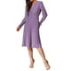 thumbnail image 4 of Vestidos V de Cuello Inspire Chic para Mujeres, Vestido Midi Elegante Casual con Mangas Abullonadas Plisadas XL Púrpura Gris, 4 of 6
