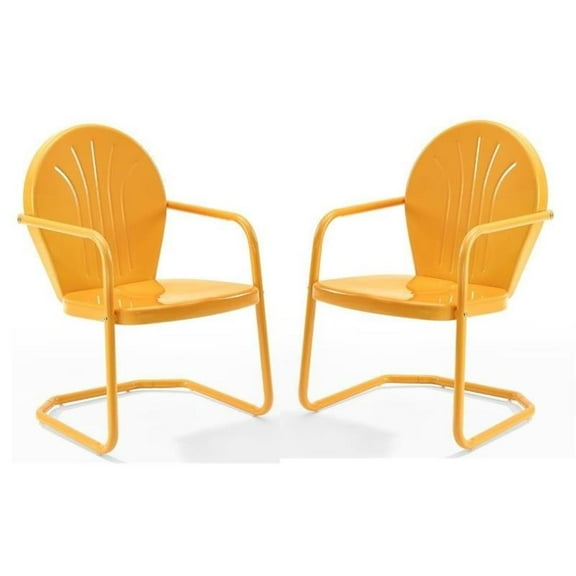 Home Square 2 Piece Metal Patio Accent Chair Set in Tangerine Yellow