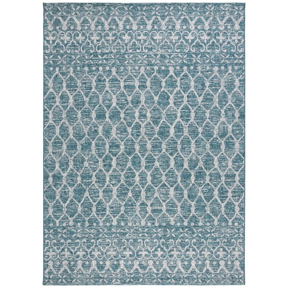 SAFAVIEH Courtyard Anson Geometric Indoor/Outdoor Area Rug, Teal/Grey, 8' x 11'