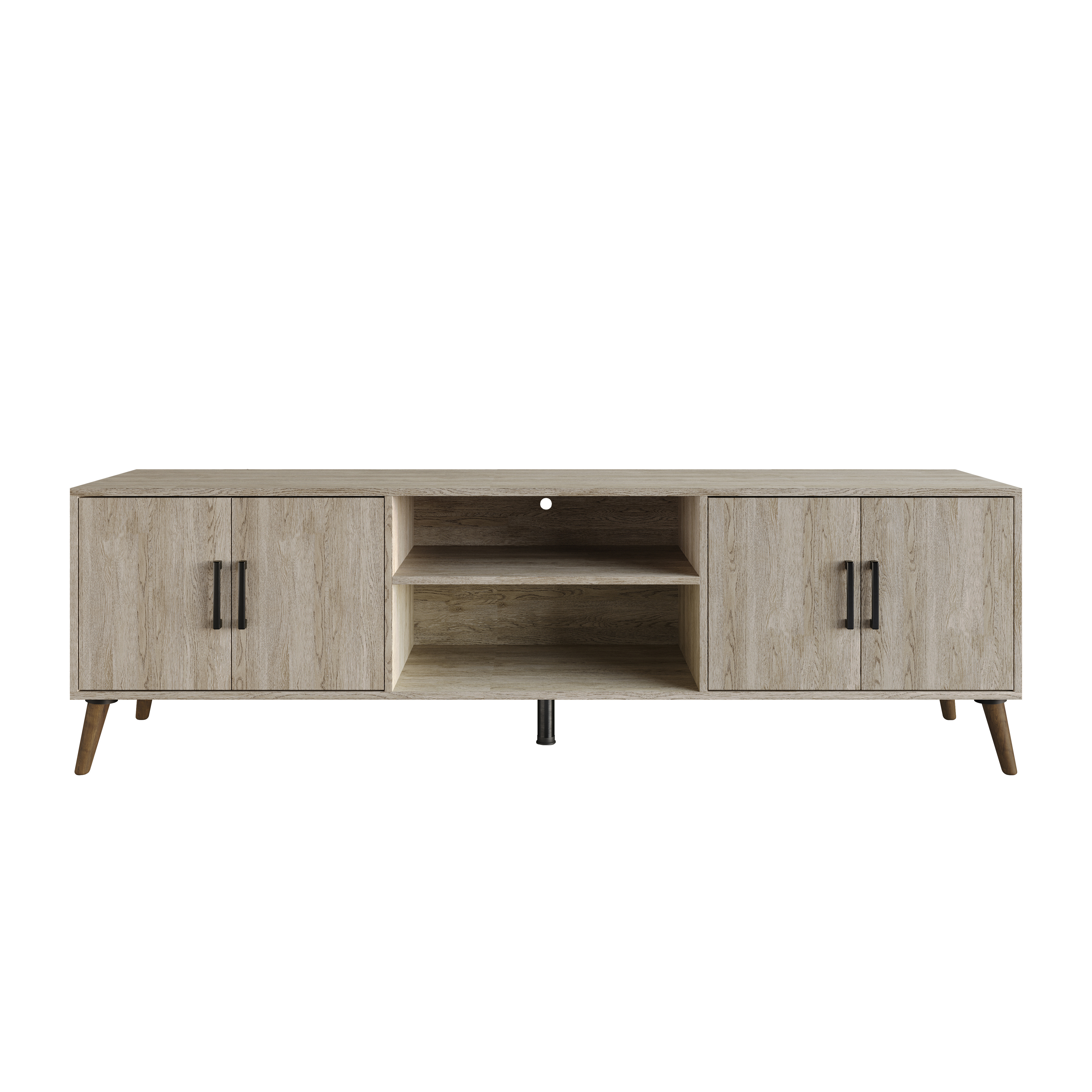 Home Design Juneau 71" TV Stand with Ample Storage, Open Shelves, and Round Cable Hole, Modern Vintage Design for Living Room, Antique Gray