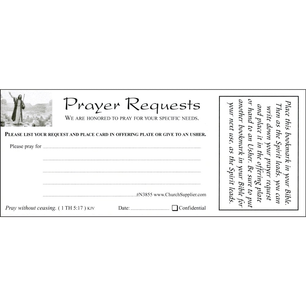 Bible Bookmarks and Prayer Request Cards for Churches - Pkg of 100 Cards