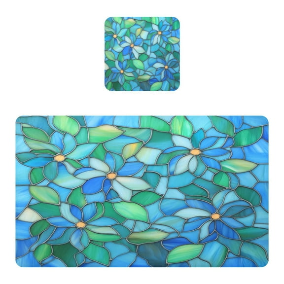 Wobogo Light Blue Green Glass Placemats Coasters Set of 1 Heat-resistant Non-slip Easy to Clean Square Dinner Plate Mat