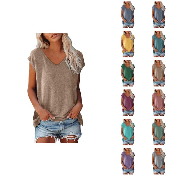 Womens Oversized Tee Shirts Short Sleeve V-neck Loose Fit Casual Tops Lightweight Summer T Shirts for Women Street Fashion