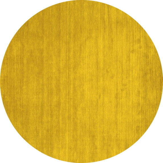 Ahgly Company Machine Washable Indoor Round Solid Yellow Modern Area Rugs, 7' Round