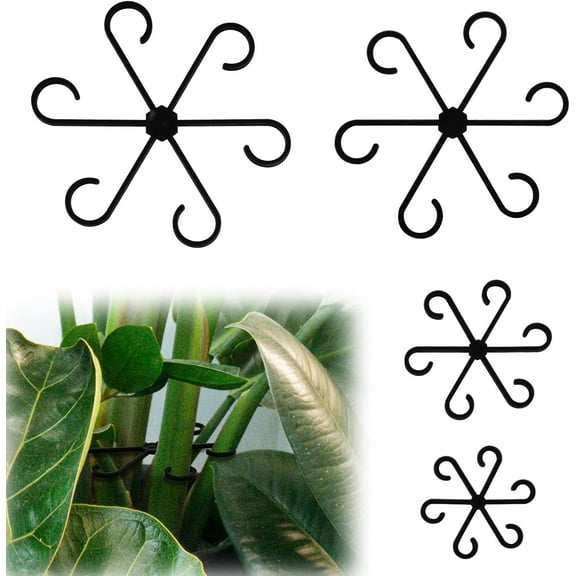 JUNZHIDAO 12pcs Climbing Houseplant Stem Supports, Plastic Plant Climbers Stem Holders Reusable Flower Plant Stakes Trell Stem Hook Growth Accessories for Plant (black)