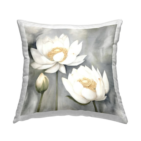 Stupell Industries White Lotuses on Grey Decorative Printed Throw Pillow Design by Kim Allen.