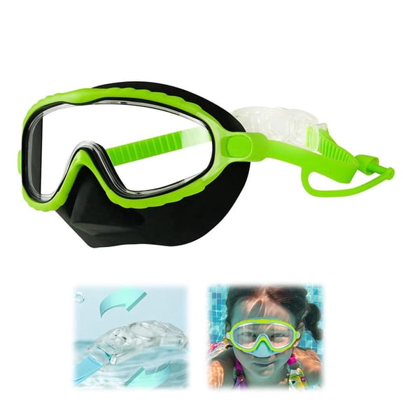 Kids Goggles with Nose Cover, HD Wide View Anti-Fog Toddler Swim Goggles, No Leak Adjustable Clip on Swim Mask for Kids Youth 4-16