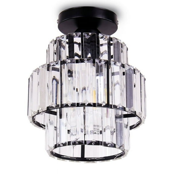FRIXCHUR FRIXCHUR Mini Chandelier, Crystal Chandeliers Lighting, Flush Mount Ceiling Light, Double-Layers Crystal Modern Chandelier  for Bedroom, Hallway, Bar,Kitchen,Bathroom(‎Black)